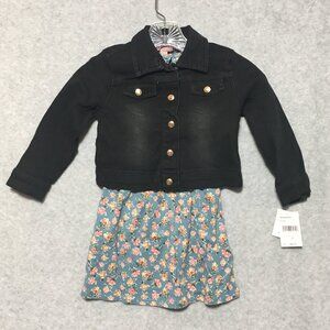 BCBG Floral Dress and Black Denim Jacket Set Size 4 Little Girl